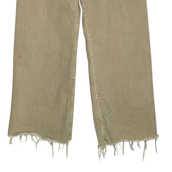 Zara Marine Straight Jeans 4 Tan Khaki Wide Leg Ultra High Rise Raw Hem *flaw - Picture 5 of 9